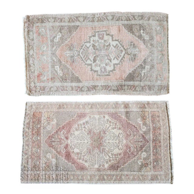 1970s Vintage Petite Turkish Rug - a Pair 1'9'' X 3'2'' - 1'11'' X 3'2'' 21" x 38" / 54 x 97 Cm - 23" x 38" / 59 x 97 Cm...