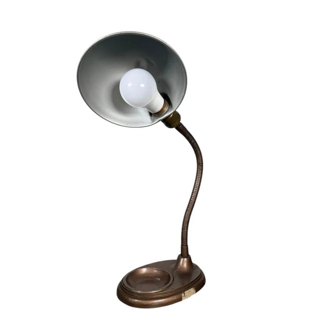 Gray Vintage Mid Century Modern Gooseneck Metal Desk Lamp - Industrial Dome Shade For Sale - Image 8 of 10