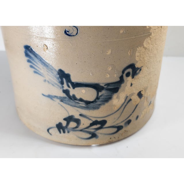 Ceramic 19th Century Blue and White Stoneware Crock With Bird by Ottman Brothers, Damaged For Sale - Image 7 of 12
