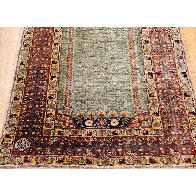 Vintage Turkish Hereke Prayer Rug, Green and Brick Red, Early 1900s, 2' x 3' For Sale - Image 14 of 16