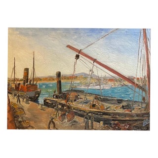 Leo Klein Von Diepold, Workers at the Port, Oil on Canvas, Framed For Sale