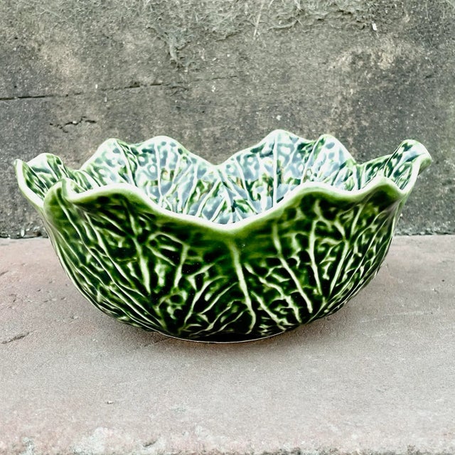 Vintage Majolica Cabbage Serving bowl hand painted makers mark reads “ Subtil P401” . Bowl is a lovely dark green shade...