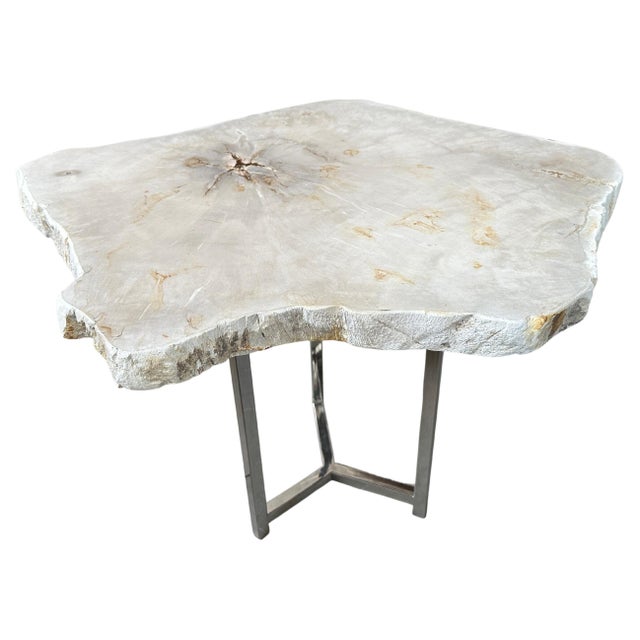 Beautiful rare pale tones on this high quality petrified wood two inch thick slab tall side table. It’s fascinating how...