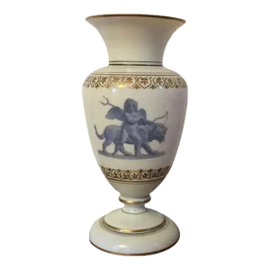 Antique 19th Century Bristol Glass Urn Vase Decorated with Cupid Leading Cerberus Painted en Grisaille