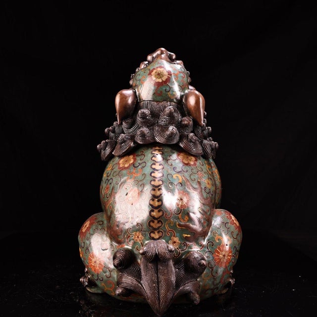 Late 19th Century Cloisonné Enamel Mythical Beast Vessel, 4500g, Gilt Bronze For Sale In Los Angeles - Image 6 of 9