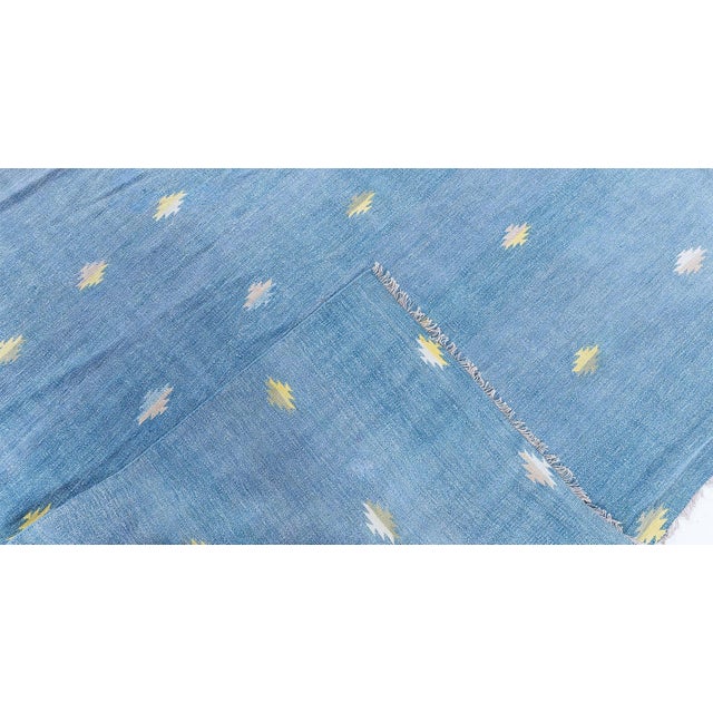 Doris Leslie Blau Indian Dhurrie Vintage Geometric Blue Flatweave Cotton Rug For Sale - Image 9 of 9