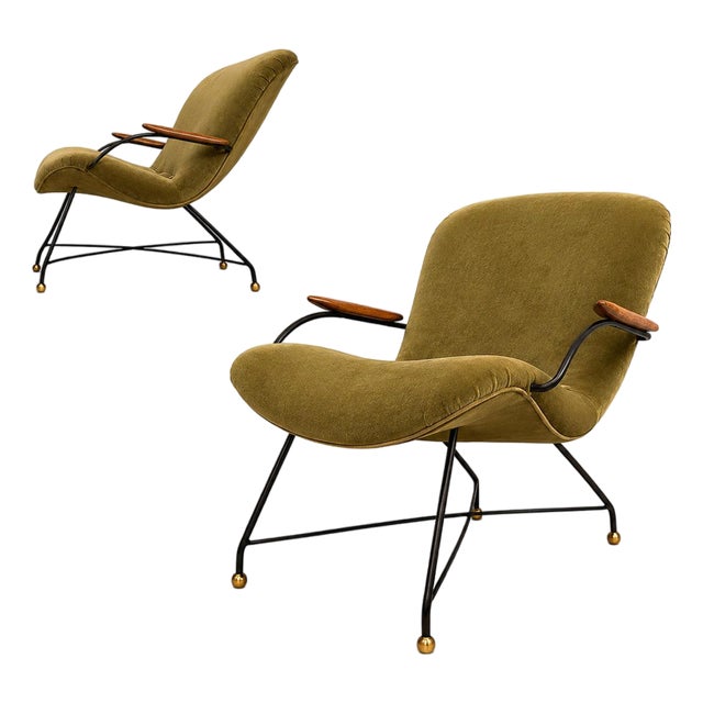 Brazilian Modern Pair of Armchairs in Rosewood, Metal & Velvet by Carlo Hauner, 1950s For Sale