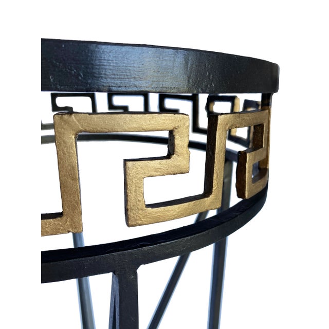 Pair of Regency-Style Art-Deco Forged Iron Pedestals Stands With Greek Keys For Sale - Image 4 of 8