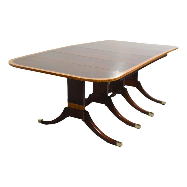 Vintage Hepplewhite Style Banded Dining Table With Extensions For Sale