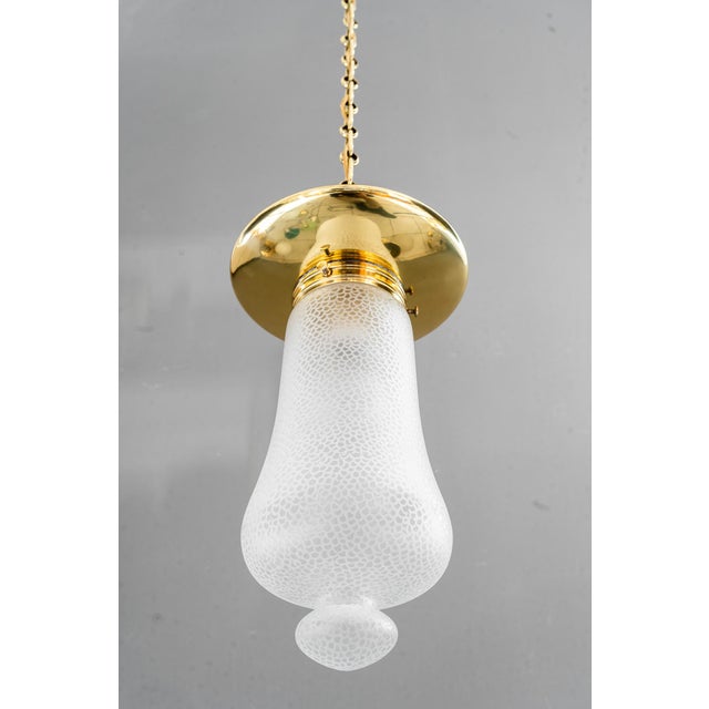 Art Deco Brass Pendant with Glass Shade, Vienna, 1920s For Sale - Image 9 of 18