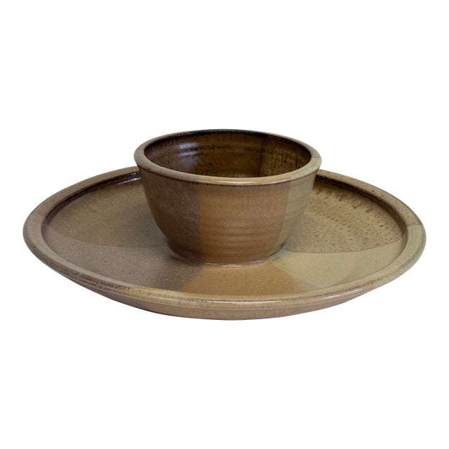 Vintage Studio Pottery Chips and Dip Serving Platter For Sale