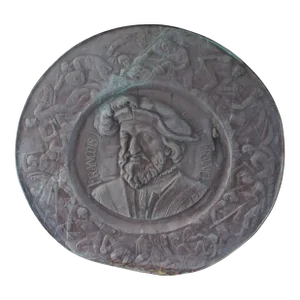 Antique French Renaissance Repoussé Copper François 1er Portrait Wall Rondel Plaque