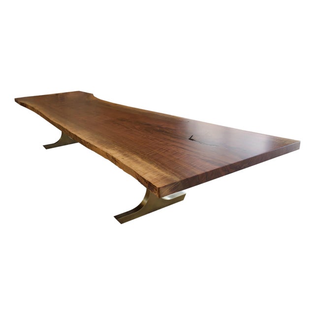 Andrianna Shamaris Live Edge Dining Table with Bronze Base For Sale