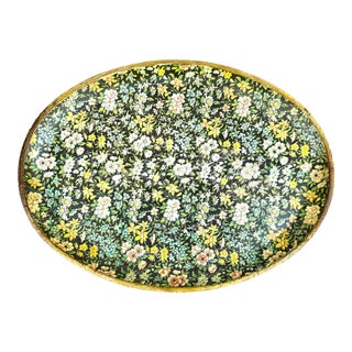 Vintage Japanese Floral Paper Mache Serving Tray For Sale