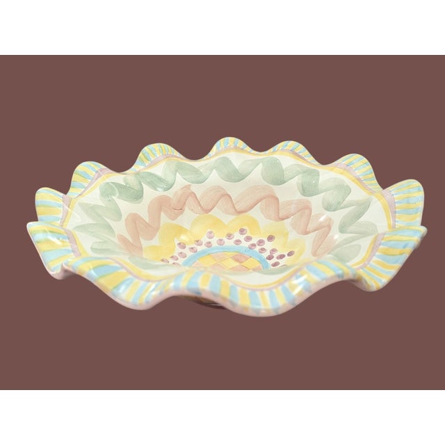 Vintage Mackenzie Childs Retired Keukenhof Fluted Ruffled Centerpiece Bowl For Sale - Image 9 of 11