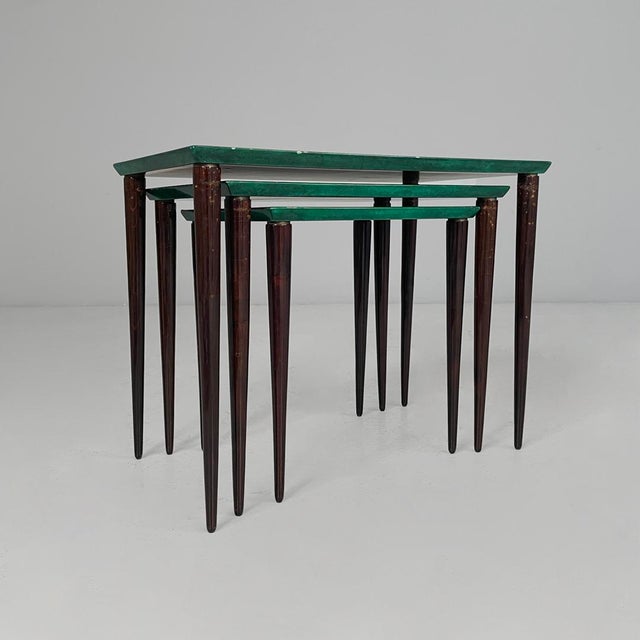 1960s Mid-Century Modern Italian Tables in Wood and Parchment, 1960s, Set of 3 For Sale - Image 5 of 17