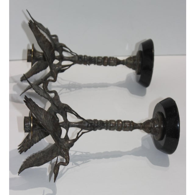 Bronze Crane Candlesticks - a Pair For Sale - Image 10 of 13