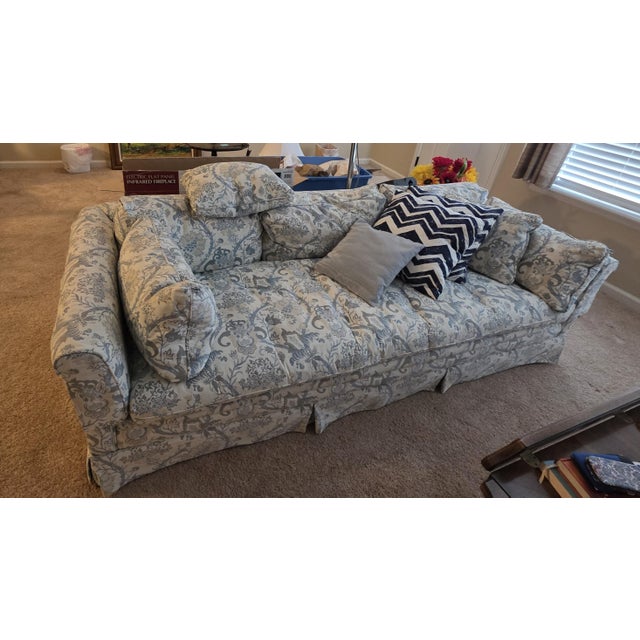 Schoonbeck of Grand Rapids 1970s Henredon Fine Furniture 84" Bench-Cushion Sofa and Matching Wing Chair – Feather/Down Cushions – Excellent Condition For Sale - Image 4 of 12