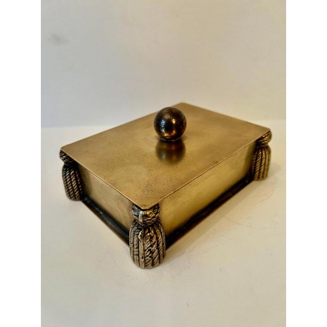 Mid 20th Century Brass Lidded Stash or 420 Box with Sphere Handle and Tassel Corner Details For Sale - Image 5 of 8