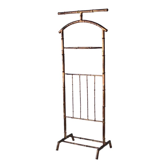 Faux Bamboo Italian Gilt Painted Valet Stand Mid Century For Sale