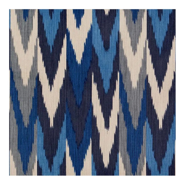 Sample - Schumacher Kashgar Velvet Ikat Fabric in Indigo & Slate For Sale