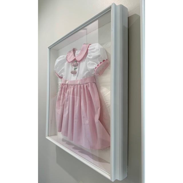 Nursery Art: Women's Exchange Pink Cherry Dress Framed in a White Wood Shadow Box For Sale In Phoenix - Image 6 of 10
