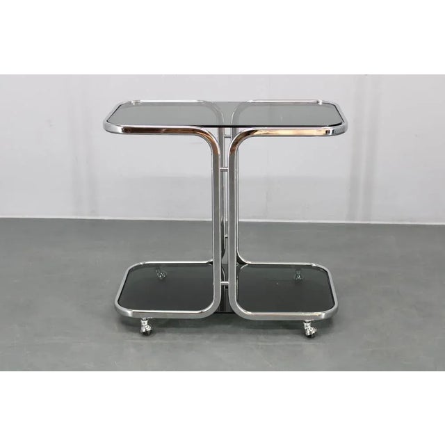 Italian Chrome-Plated Serving Table with Smoked Glass, 1970s For Sale - Image 15 of 18