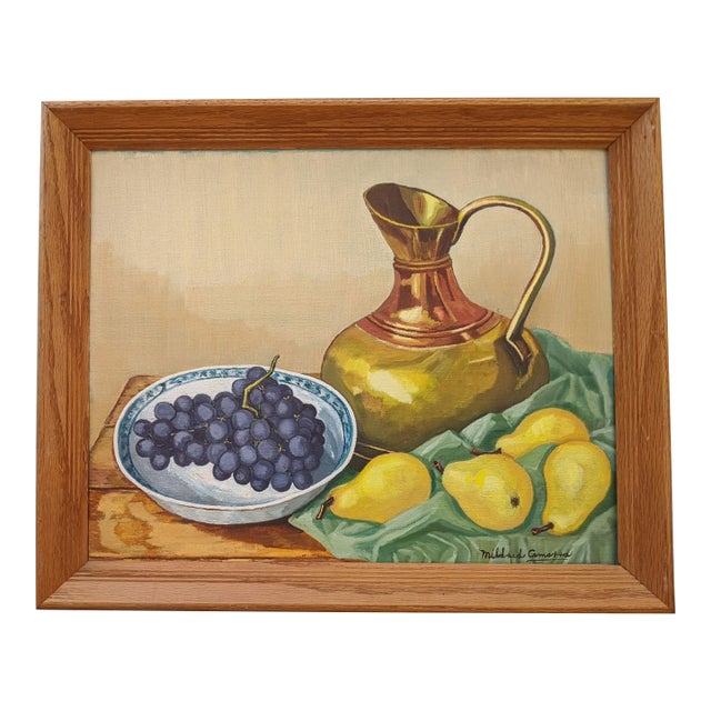 Vintage 1960s Original Still Life Fruit Painting Signed For Sale