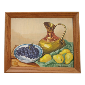 Vintage 1960s Original Still Life Fruit Painting Signed