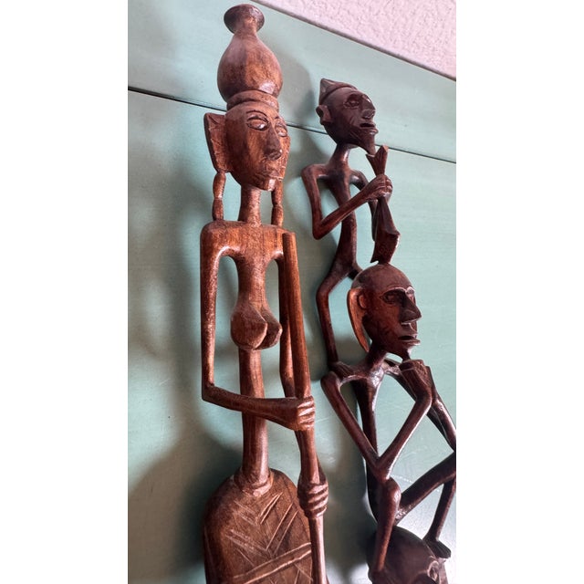 African 1960s African Ebony Stick Totem Figures, Malawi Tribal Wooden Sculptures 3 Pc For Sale - Image 3 of 15