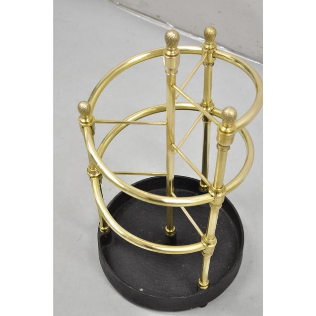 Metal Sarreid LTD Victorian Style Polished Brass Cast Iron Spiral Umbrella Cane Stand For Sale - Image 7 of 10