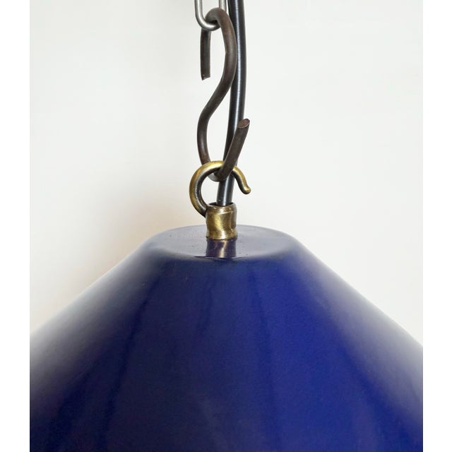 Mid-Century Modern Industrial Blue Enamel Factory Pendant Lamp, 1950s For Sale - Image 3 of 15