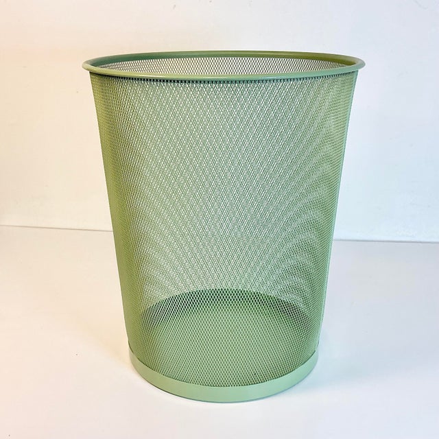 Contemporary 1990s Vintage Contemporary Modern Metal Mesh Wastebasket in Sage Green For Sale - Image 3 of 9