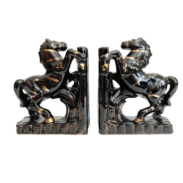 Elevate your home decor with these exquisite 1950s Black Ceramic Horse Bookends, a perfect blend of elegance and...