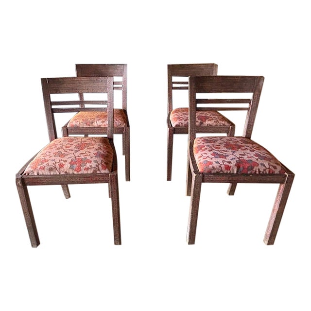 Mid Century Anglo Indian Style Decoupage Wood Dining Chairs With Patterned Paper and Lacquered Overlay For Sale