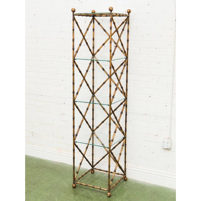 Mid-Century Modern Faux Bamboo Gilt Metal Vintage Etagere For Sale - Image 3 of 9