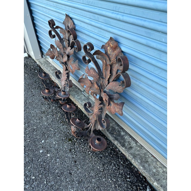 1960s Large French Inspired Iron Sconces For Sale - Image 4 of 5