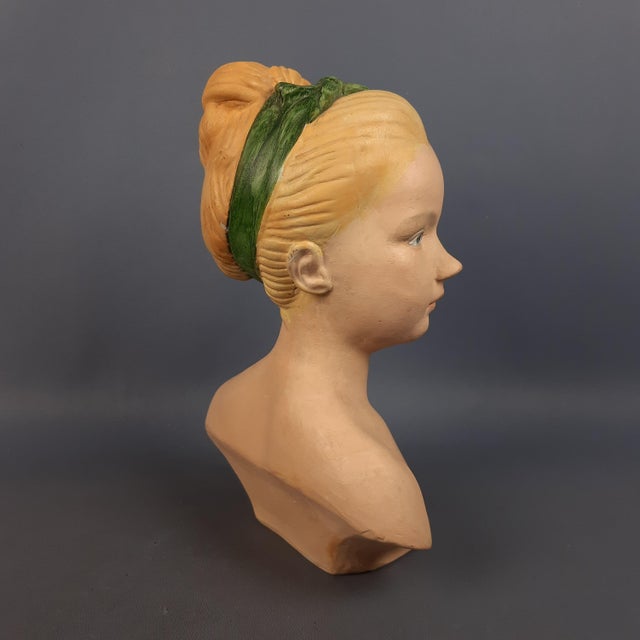 Terracotta Bust of Girl with Bow, 1960s For Sale - Image 4 of 18