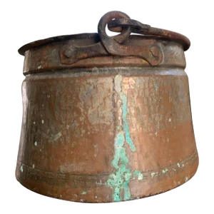 Antique Copper Hearth Pot Hand Forged With Iron Handle