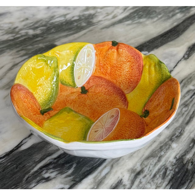 Made in Italy Mid-Century Majolica Style Citrus Motif Bowl For Sale In Seattle - Image 6 of 9