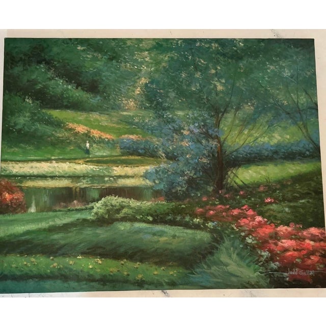 Impressionist Mid 20th Century Judd Gallet Landscape Oil Painting Canvas Impressionist Style Lush Garden Signed For Sale - Image 3 of 13