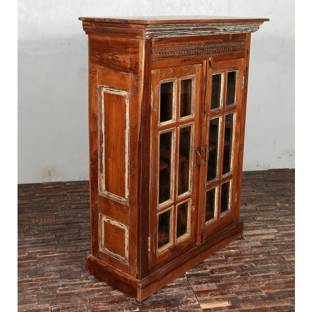 2000 - 2009 Solid Reclaimed Teak Wood Cabinet With Glass-Fronted Doors & Decorative Moldings For Sale - Image 5 of 8