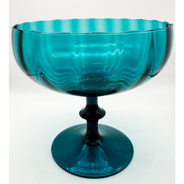 Mid-Century Modern Vintage Italian Empoli Glass Footed Compote Candy Dish For Sale - Image 3 of 6