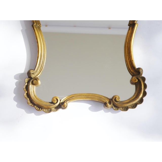 Hollywood Regency Rococo Baroque French Gold Gilt Scalloped Mirror with Floral Design, 1960s For Sale - Image 4 of 10