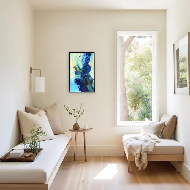 Textile Dreams of a Cove on Ios - Blue Abstract Framed Painting Original Artwork by Paul Kirley For Sale - Image 7 of 8