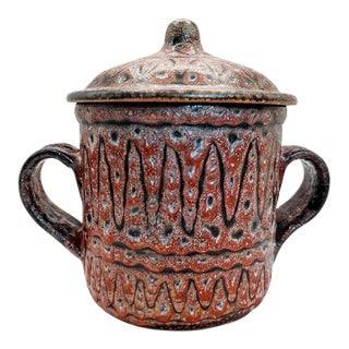 Signed Jean Austruy Brutalist Lava Glaze Covered Jar, Vallauris, C. 1960 For Sale