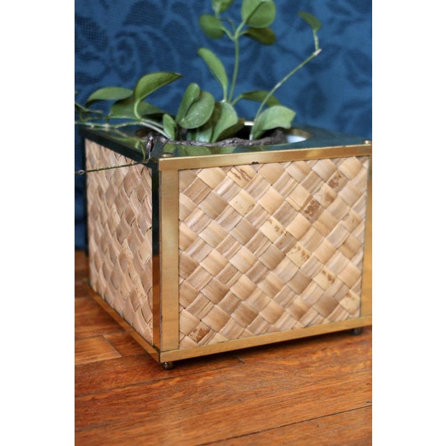 1970s Gold and Woven Fiber Planter - planter basket - brass and grass - houseplant - wicker planter -houseplant basket - boho planter - 70s glam For Sale - Image 5 of 8
