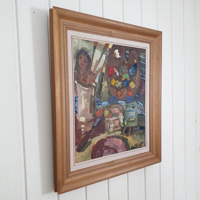 An original Swedish oil painting on canvas by Uno Hubert Karlsson (1903-?), depicting an intimate artist’s studio...