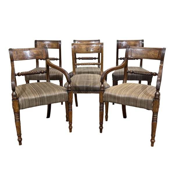 19th Century English Chairs and Armchairs Set in Mahogany, Set of 6 For Sale