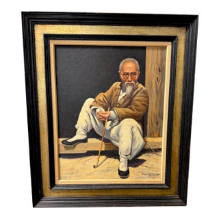 David Cheng Hong Kong 1961 Portrait of Scholar with Opium Pipe Oil Painting For Sale